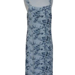 Mary McFadden Collection Blue Floral Sundress Sz 12 Ruffled Shoulders Lined
